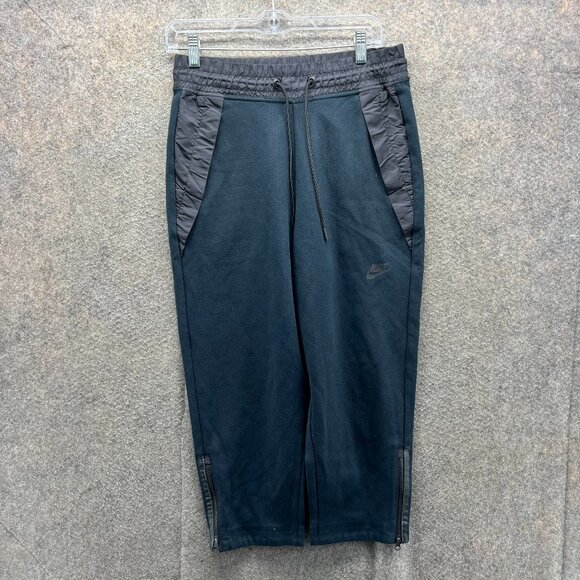 Nike Jogger Pants Womens Small Black Quilted Panel Zip Hem Tech Fleece Hybrid - Picture 1 of 10